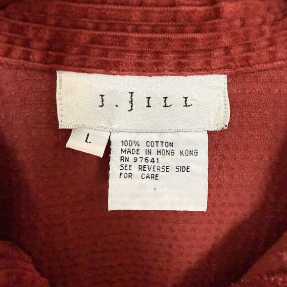 J. Jill L Rust Red 100% Cotton Corduroy Button Front Shirt Hong Kong Made - Picture 2 of 10